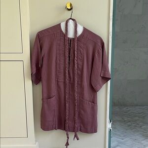 Mauve Purple Linen Short Sleeve Romper with Braided Belt